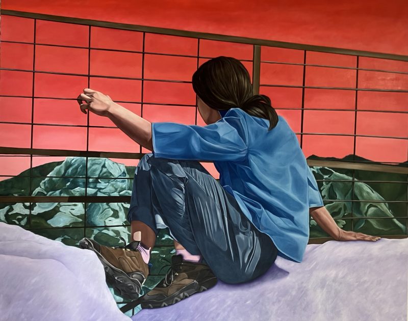thumbnail_Derrière la frontière, une fille sur le rocher, 2024, huile sur toile, 130 x 162 cm
